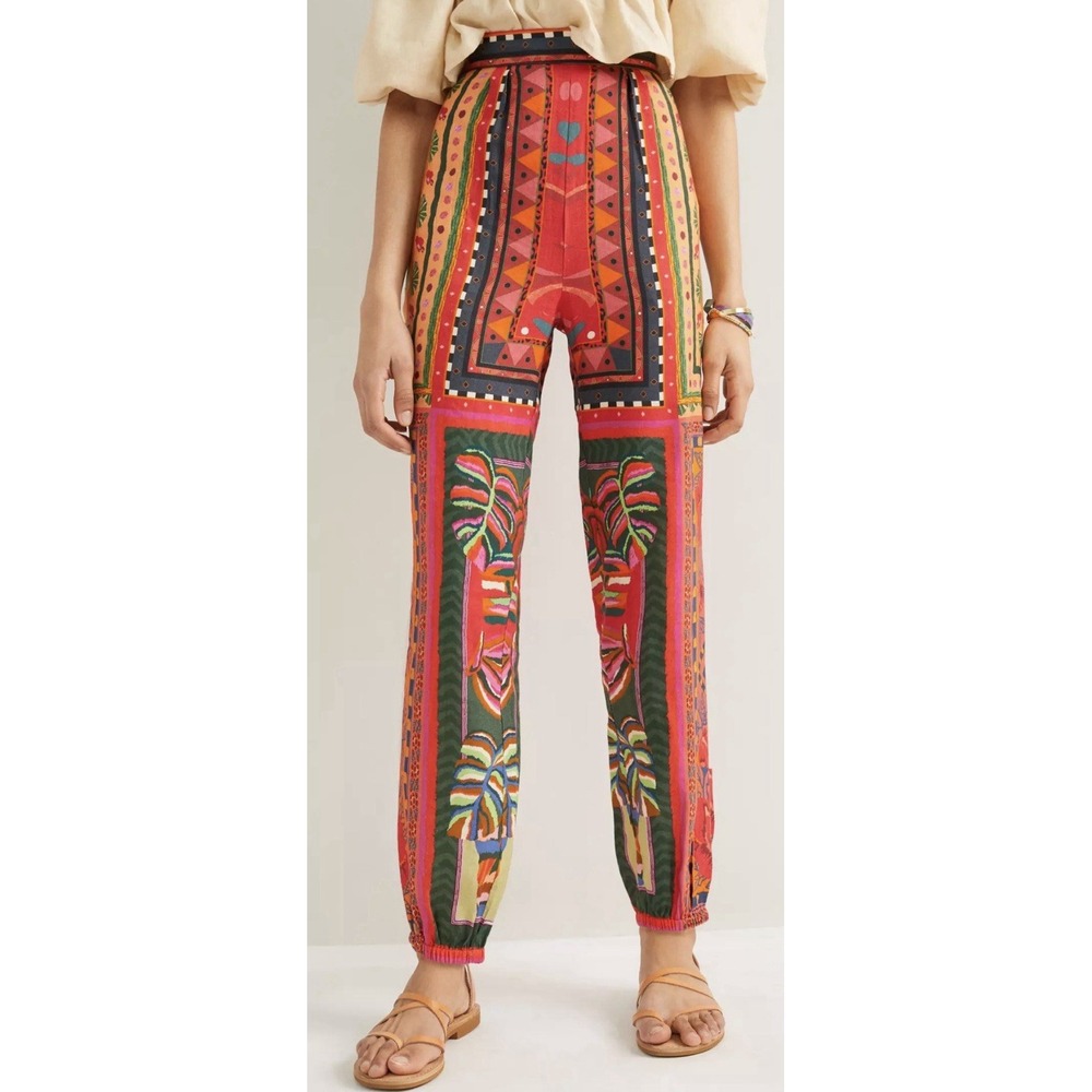 NEW Anthropologie Farm Rio High Rise Linen Blend Joggers Pants Size XL Boho